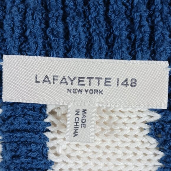 Lafayette 148 New York Cotton & Silk Cardigan, Blue & White Geometric, Size MED - Picture 2 of 14